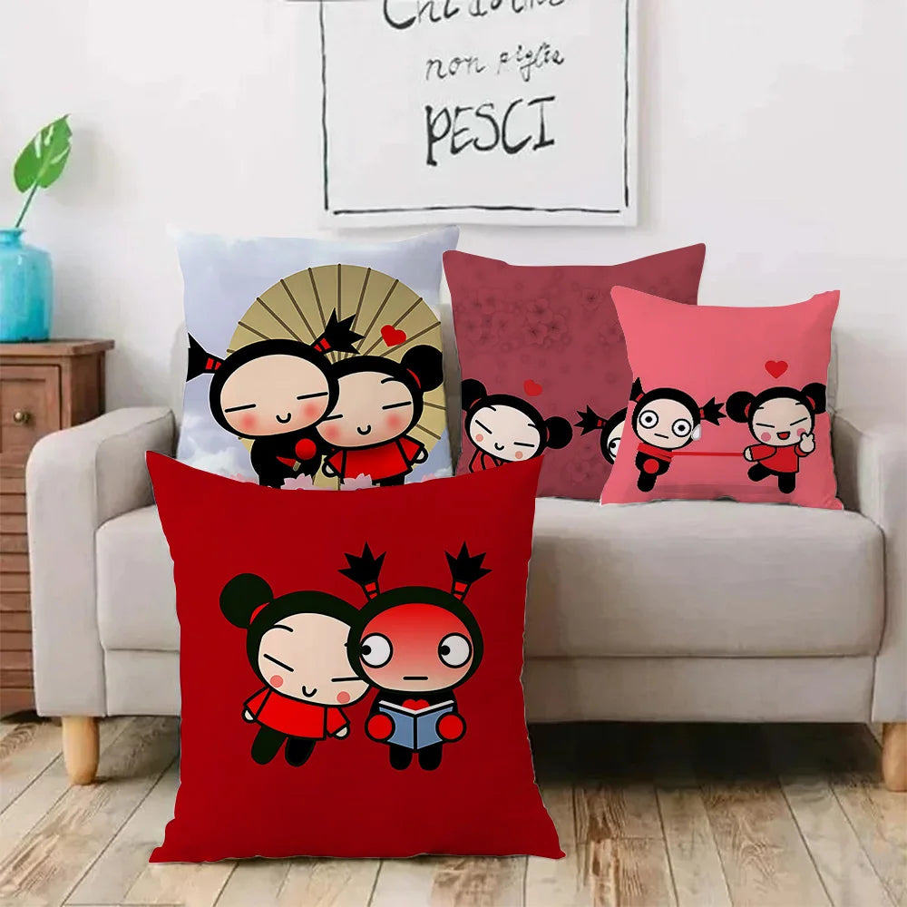 Pillow Covers Cartoon Kawaii Pucca Anime Manga Sofa Decorative Home Double-sided Printing Short Plush Cute Cushion Cover