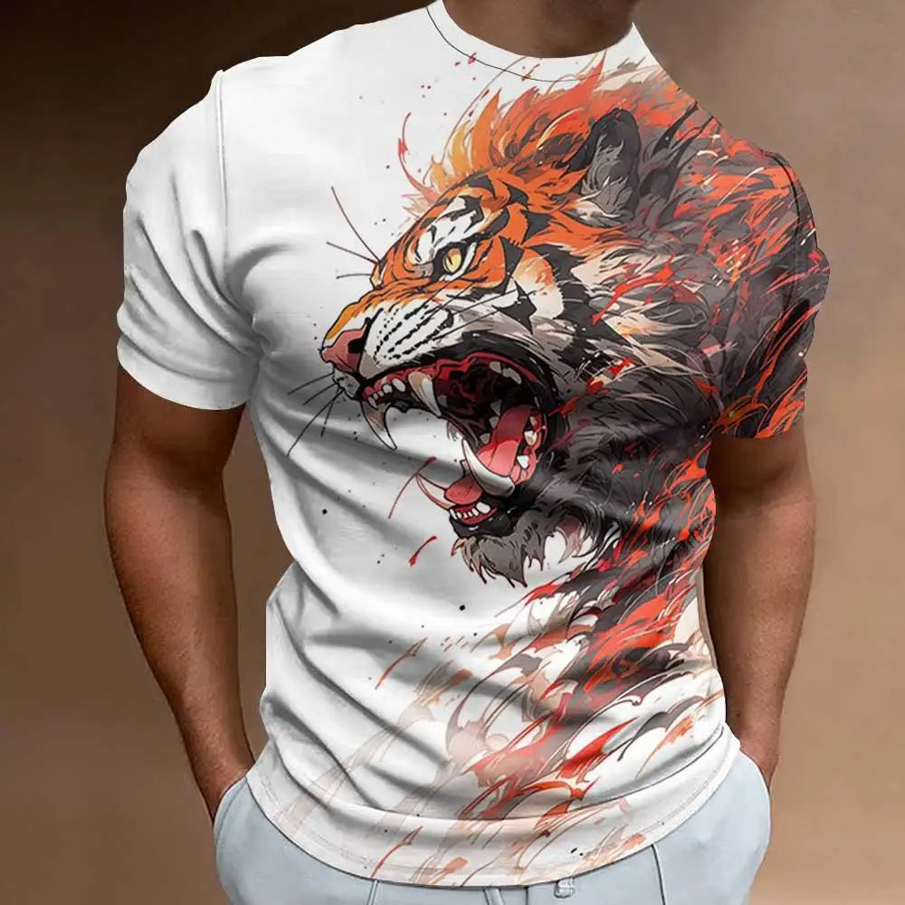 Fashionable 3D Fierce Tiger Print Men's T-Shirt Retro Loose Oversized Short Sleeve Eye Catching Man Clothing 2024 Tees