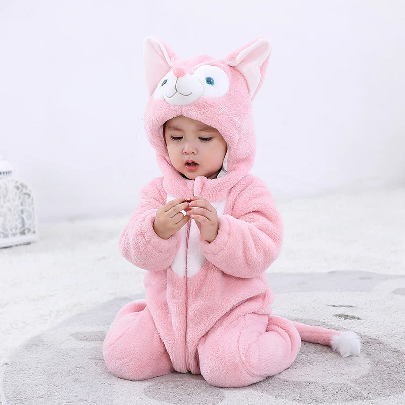 Anime Bear Baby Girl Boy Clothes Romper Lovely Infant Baby Onesie Bodysuit Newborn Zipper Hooded Flannel Cosplay Jumpsuits