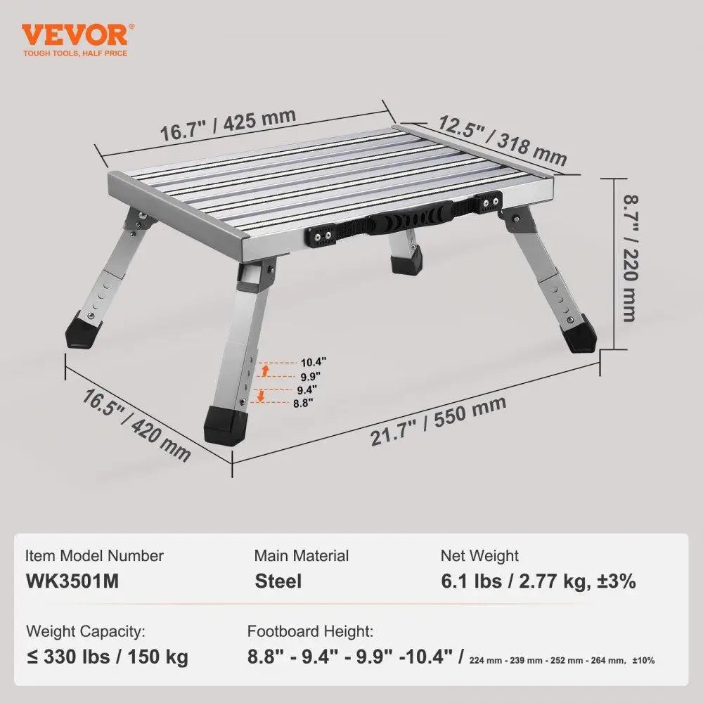 RV Steps, Aluminum Alloy Folding Platform Step Adjustable Height, Portable Step Stool with Wide Anti-Slip Surface, Rubber Feet,