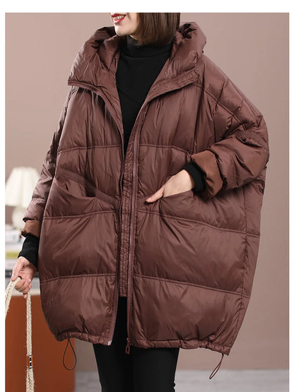 2023 New Winter Women's White Duck Down Loose Jacket Hooded Women's Thick Warm Coat Casual Large Panel Coat Women Jacket