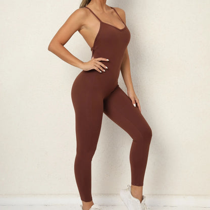 Women Athleisure Fitness Bodysuit Backless One Piece Yoga Jumpsuit Sports Gym Workout Clothes for Women Tights Active Wear