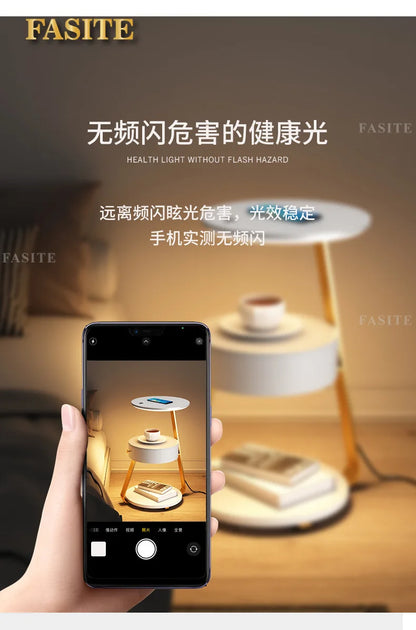 Creative Bedroom Floor Lamp Sofa Side Bedside Table Integrated Wireless Charging Living Room Shelf Coffee Table Lamp Design