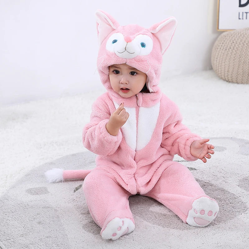 Anime Bear Baby Girl Boy Clothes Romper Lovely Infant Baby Onesie Bodysuit Newborn Zipper Hooded Flannel Cosplay Jumpsuits