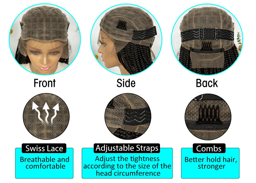 Kima Short Synthetic Box Braided Wigs Full Lace Wig Top Cornrow Braided with Curly End for Black Women