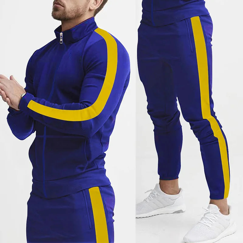 cross-border Europe, America, autumn and winter new casual men's sports suit color matching men's clothing