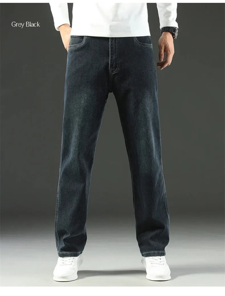 2024 New Men's Jeans Loose Comfortable Straight Casual Business Trousers Versatile Wide-leg Autumn Winter Collection