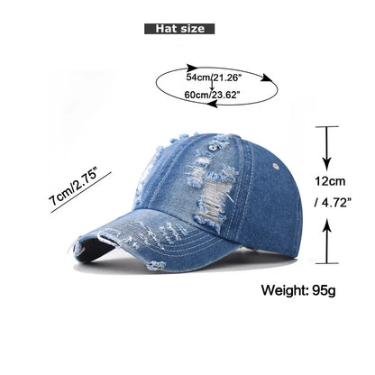 Summer Outdoor Sun Shade Washed Denim Hat For Men Snapback Trucker Hats High Quality Women Cap Worn Hole Baseball Caps