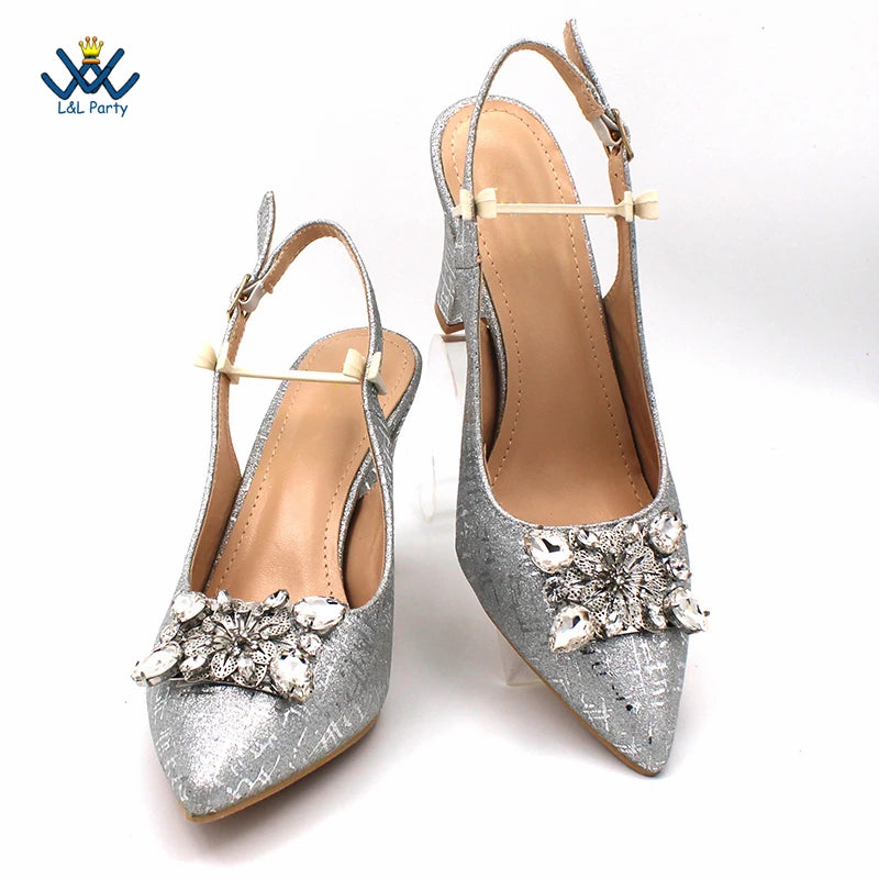 Champagne Color High Quality Women Pointed Toe Shoes Matching Bag Set for Nigerian Ladies Wedding Party