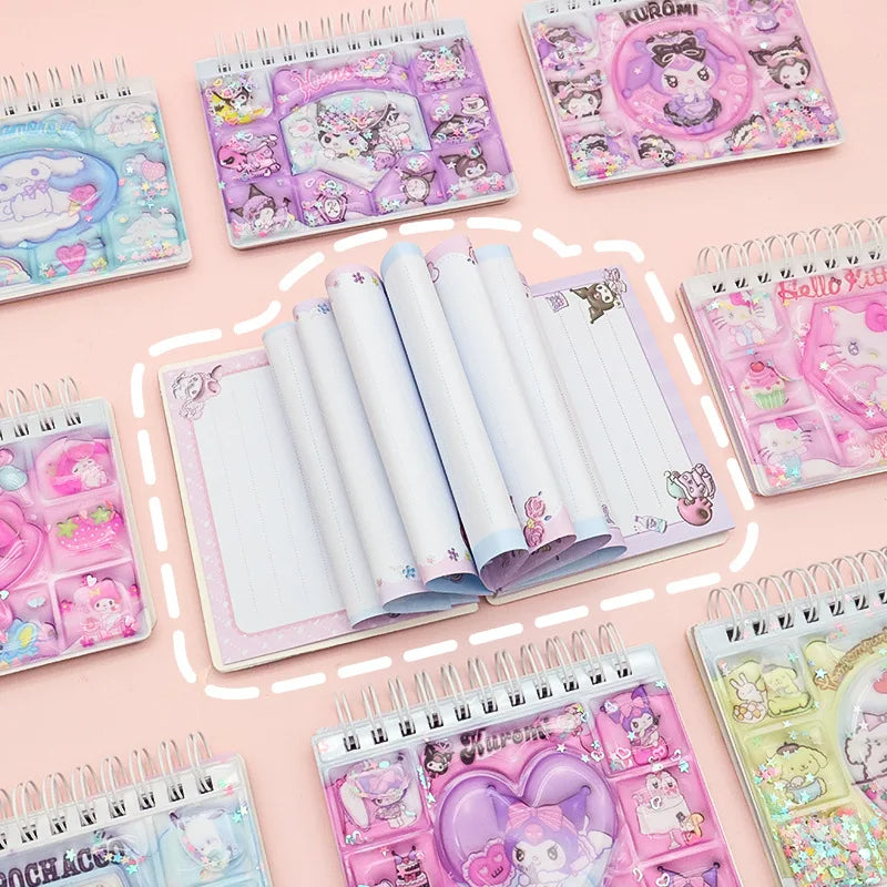 High Value New Creative Cute Mini Pocket Notepad Cartoon Sanrio Quicksand Coil Notebook Stationery For Primary School Students