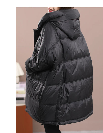 2023 New Winter Women's White Duck Down Loose Jacket Hooded Women's Thick Warm Coat Casual Large Panel Coat Women Jacket