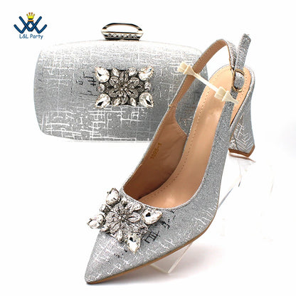 Champagne Color High Quality Women Pointed Toe Shoes Matching Bag Set for Nigerian Ladies Wedding Party