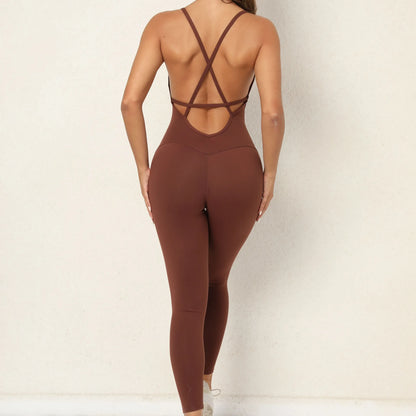 Women Athleisure Fitness Bodysuit Backless One Piece Yoga Jumpsuit Sports Gym Workout Clothes for Women Tights Active Wear