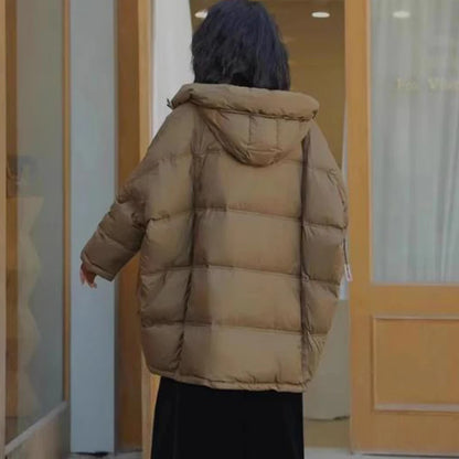 2023 New Winter Women's White Duck Down Loose Jacket Hooded Women's Thick Warm Coat Casual Large Panel Coat Women Jacket