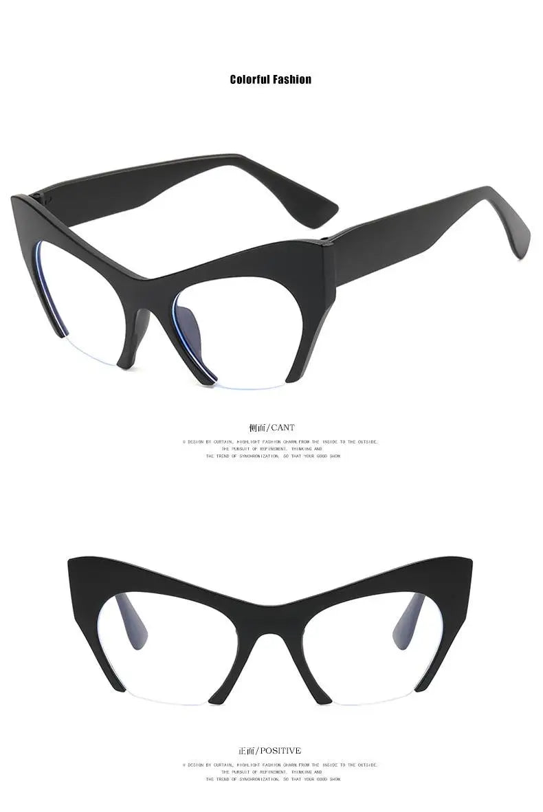 Vintage Half Frame Cat's Eye Eyeglasses Men's andWomen's Eyeglasses Brand Design Fashion Match BusinessSunglasses Unique Shape