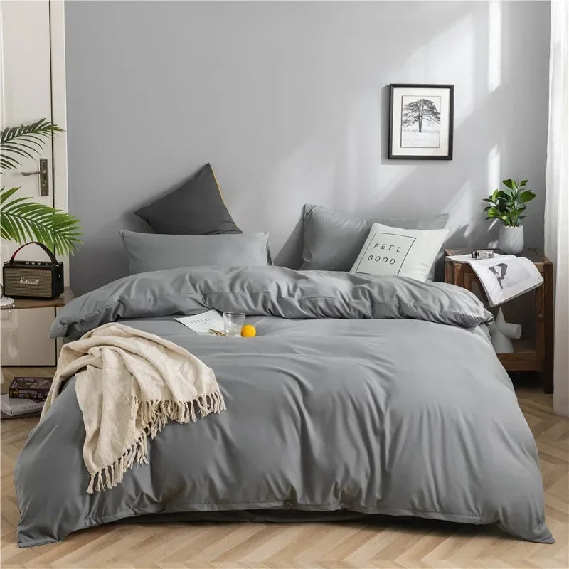 100% Cotton Bedding Set,Twin Size Duvet Cover 200x200,Skin Friendly Breathable,2 Pillowcase,No Bed Sheet,Solid Color