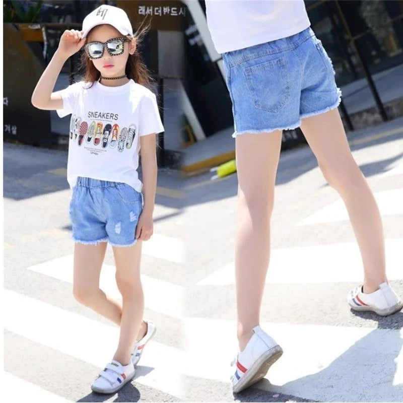 Kid 2025 Summer Denim s For Fashion Girl Princess Jeans Children Pants Shorts Flower Girls Clothing