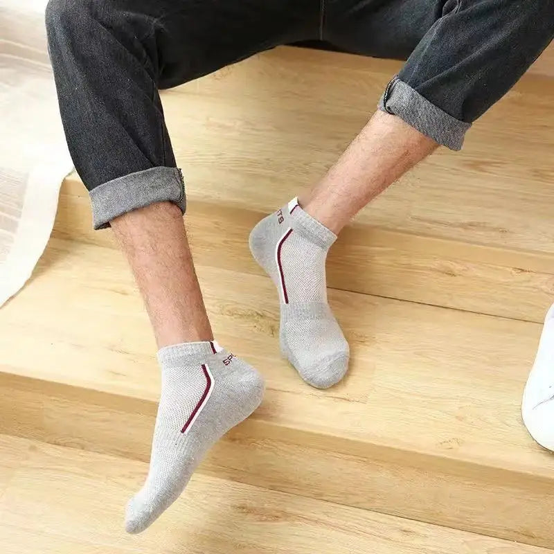 Men's Fashion Sports Socks, Striped Cotton Sweat Absorption Breathable Comfortable Ankle Socks