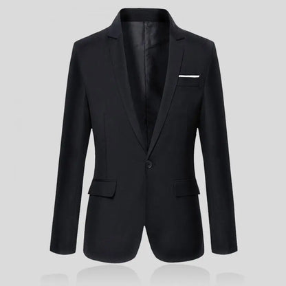 Flap Pockets Long Sleeve Men Blazer Solid Color Single Button Men Formal Blazer Lapel Suit Jacket Business Blazer Male Clothing