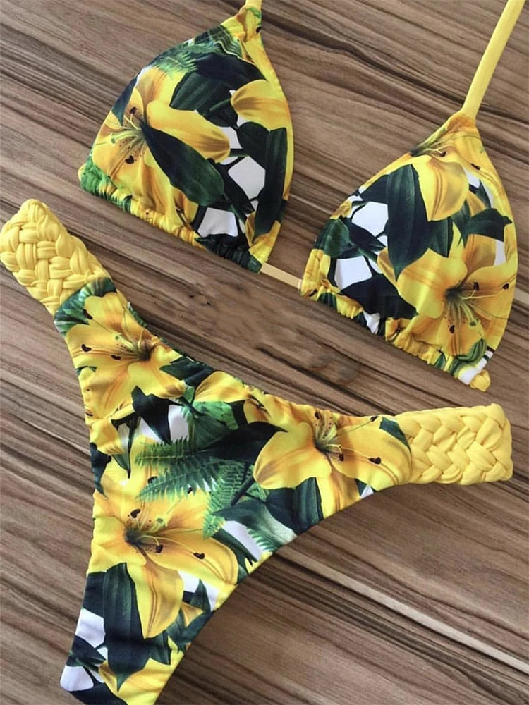 Sexy Floral Print Bikini Set Two-piece Suit