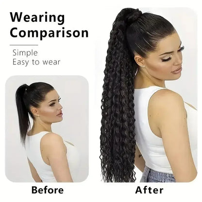 Long Deep Curly Drawstring Ponytail for Women Synthetic Ombre Curly Wave Ponytail Extensions Kinky Curly Hairpiece Horse Tail