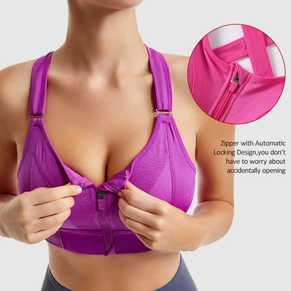 Aiithuug Sexy Zip Front Closure Strappy Criss Cross Yoga Bra Women's Padded Shockproof Gathered Seamless Wireless Sport Gym Bras