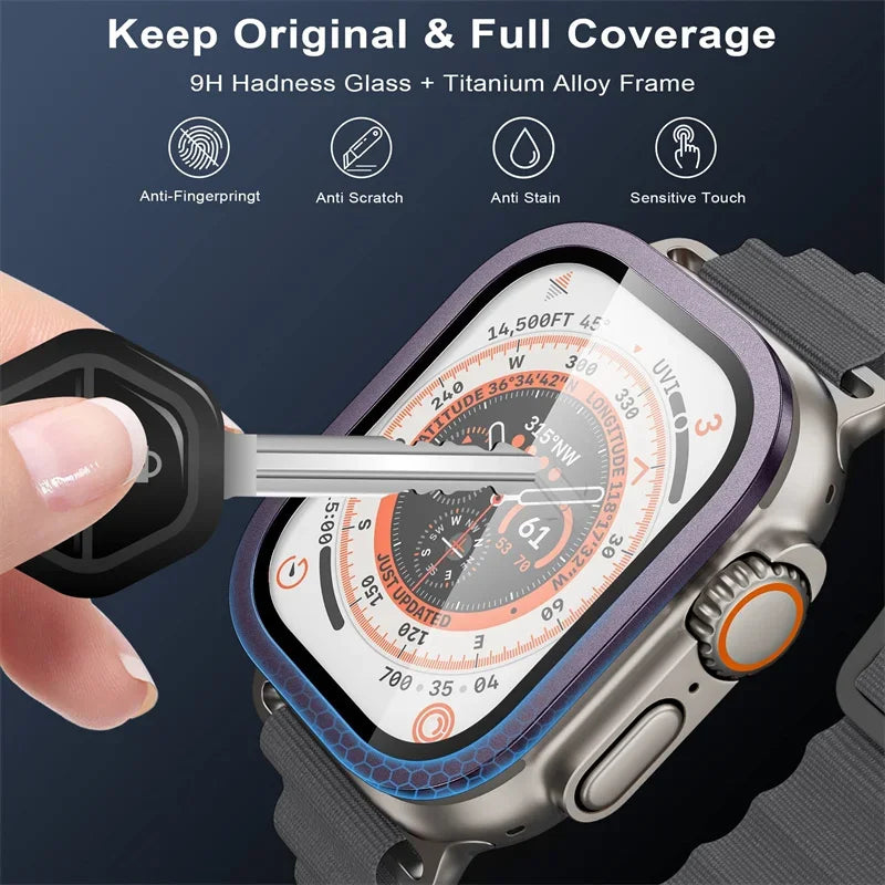 Tempered Glass for Apple Watch Ultra 49mm Titanium Metal Frame Anti-Scratch film for Series Ultra 2 Screen Protector Accessories