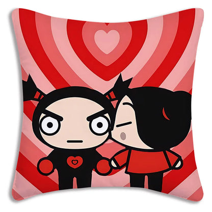 Pillow Covers Cartoon Kawaii Pucca Anime Manga Sofa Decorative Home Double-sided Printing Short Plush Cute Cushion Cover