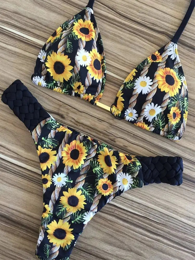 Sexy Floral Print Bikini Set Two-piece Suit