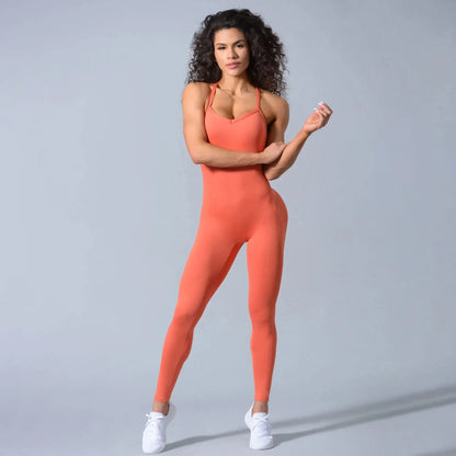 Women Athleisure Fitness Bodysuit Backless One Piece Yoga Jumpsuit Sports Gym Workout Clothes for Women Tights Active Wear