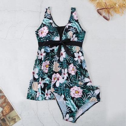 New Tropical Print Knot Front Swimwear Women One Piece Swimsuit Women Dress Bathers Bathing Swimming Swim Suit Beachwear