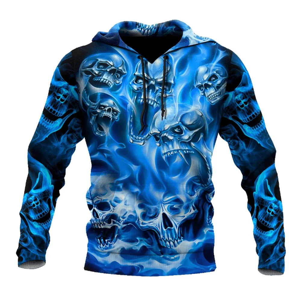 Men's Four Seasons Fashion 3D Printed Hoodie 3D Skull Print Men's Fashion Men's Horror Hoodie Top 2024