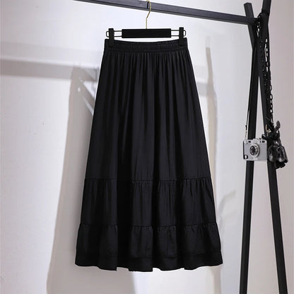 Black Simple Mid-Length Loose Skirt for Women Casual Style Spring Summer Autumn Plus Size Clothing Keep Short Eye Catching