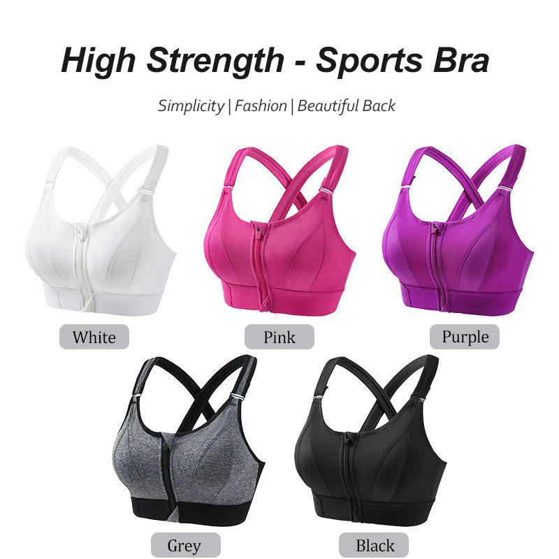 Aiithuug Sexy Zip Front Closure Strappy Criss Cross Yoga Bra Women's Padded Shockproof Gathered Seamless Wireless Sport Gym Bras