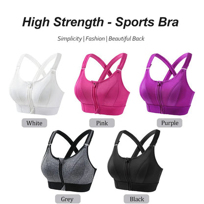 Aiithuug Sexy Zip Front Closure Strappy Criss Cross Yoga Bra Women's Padded Shockproof Gathered Seamless Wireless Sport Gym Bras