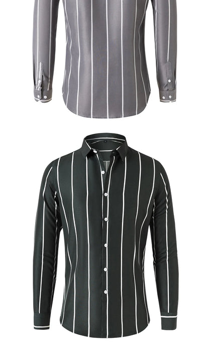 New Fashion Men's Striped Shirt Business Casual Long Sleeve Shirt Korean Style Slim Men's Shirt