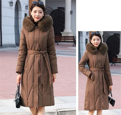 New Snow Wear Coat Women Parkas Fur Collar Down Cotton Jacket Warm Female Loose Long Winter Jackets Puffer Parka Outerwear