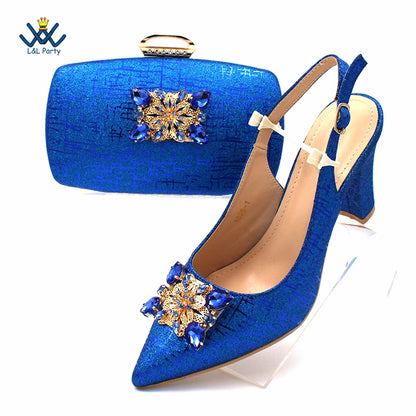 Champagne Color High Quality Women Pointed Toe Shoes Matching Bag Set for Nigerian Ladies Wedding Party