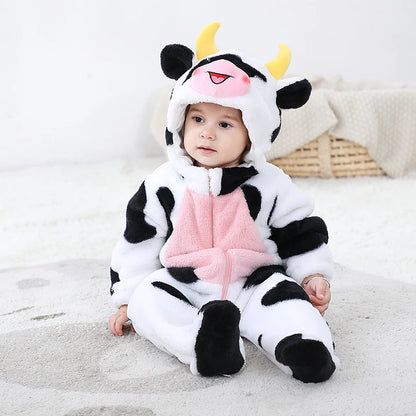 Anime Bear Baby Girl Boy Clothes Romper Lovely Infant Baby Onesie Bodysuit Newborn Zipper Hooded Flannel Cosplay Jumpsuits