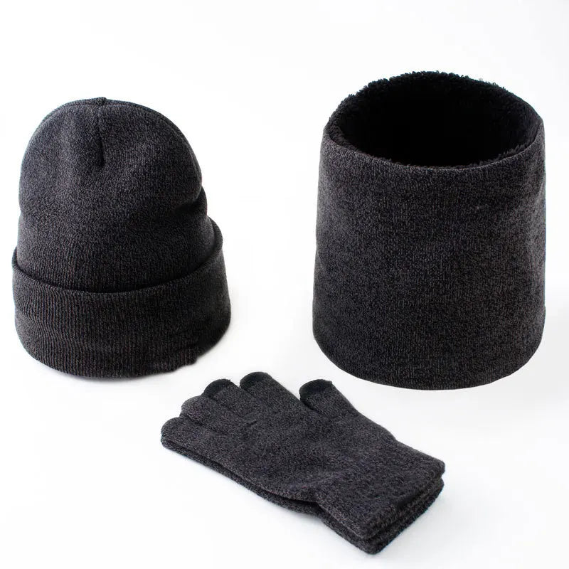 Men's Autumn Winter Keep Warm Set Unisex Beanie Gloves Scarf Male Woolen Yarn Knit Muffler Solid Color Hat Wholesale Drop Ship