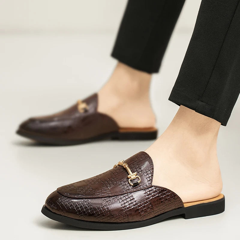 Summer Men Luxury Half Loafers Breathable Slip-on Half Slippers Man Outdoor Buckle Mules Lightweight Slip-on Comfy Casual Shoes