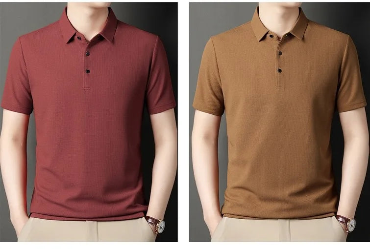 Men's Short Sleeved Lapel Polo Shirt Loose Fitting Men's Trendy Top Summer Solid Color T-shirt