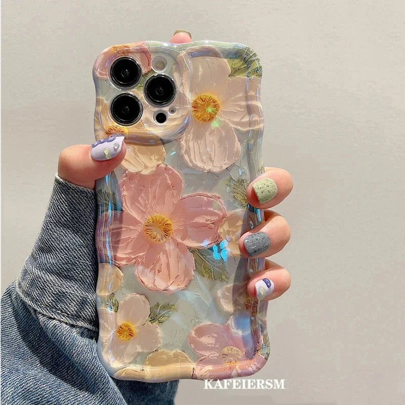 Fashion Laser Blue Light Flowers Phone Case For iPhone 15 14 Pro Max 11 12 13 Pro Max 14Pro 13Pro Luxury Shockproof Soft Cover