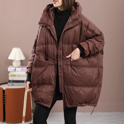 2023 New Winter Women's White Duck Down Loose Jacket Hooded Women's Thick Warm Coat Casual Large Panel Coat Women Jacket