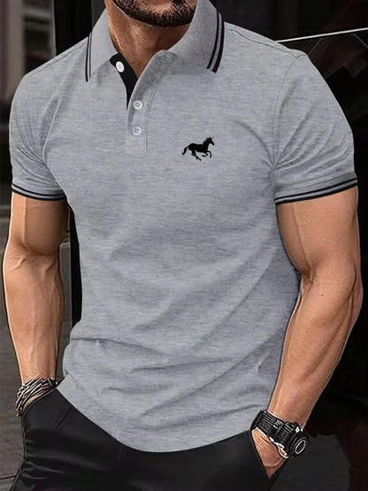 Casual Men's Polo Shirt Classic Short Sleeve Summer Top in Super Large S-3XL with Button Lapel