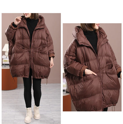 2023 New Winter Women's White Duck Down Loose Jacket Hooded Women's Thick Warm Coat Casual Large Panel Coat Women Jacket