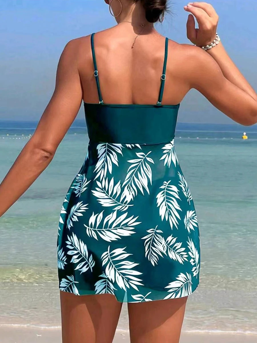 Short Dress Tankini With Shorts Swimsuit Women Swimwear Female Padded Printed Bathing Swim Suit Swimming Beachwear Summer