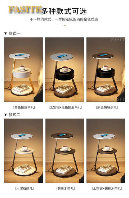 Creative Bedroom Floor Lamp Sofa Side Bedside Table Integrated Wireless Charging Living Room Shelf Coffee Table Lamp Design