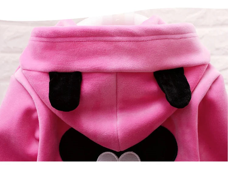 Baby Plush Clothes Set Children Autumn Winter Boys Girls Cartoon Minnie Bow Hooded Coat+Pants 2Pcs Set Toddler Warm Letter Suit