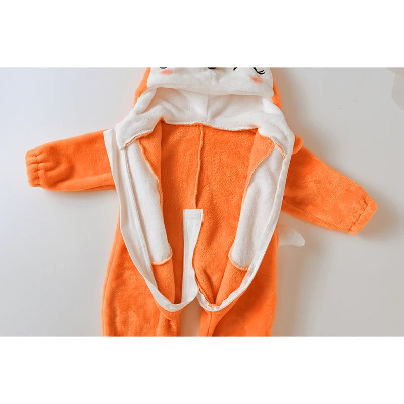 Anime Bear Baby Girl Boy Clothes Romper Lovely Infant Baby Onesie Bodysuit Newborn Zipper Hooded Flannel Cosplay Jumpsuits